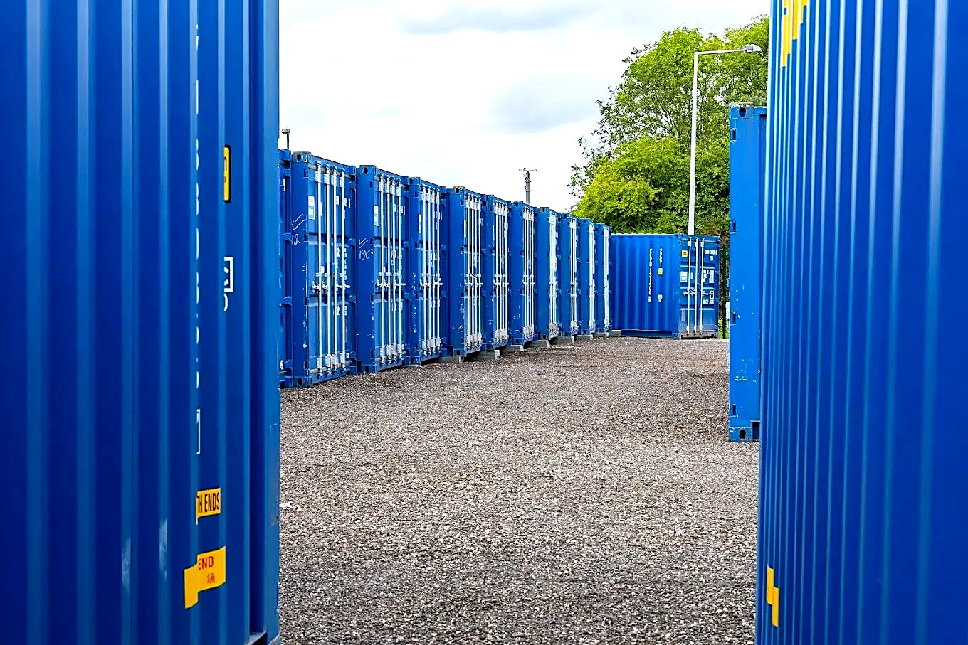 Rows of secure blue storage units